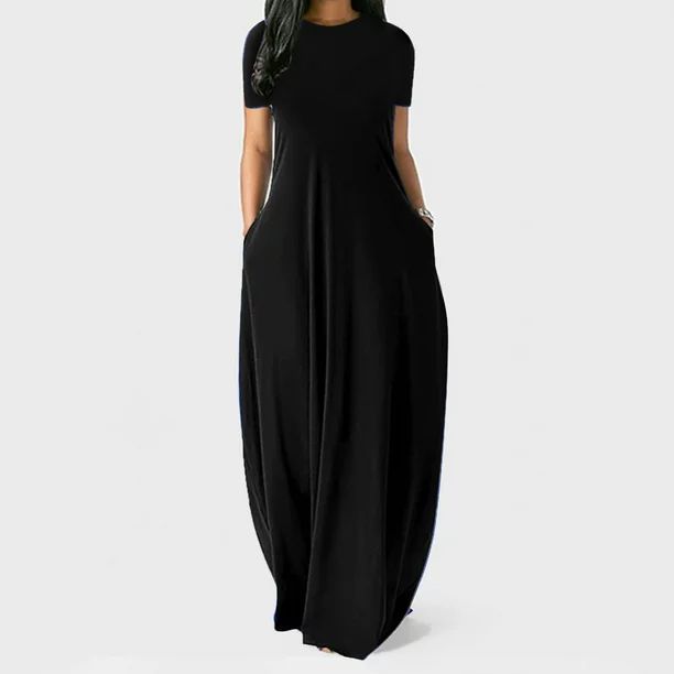 Bescita Womens Casual Plus Size Solid O-Neck Pockets Sleeveless Maxi Long Dress For Women - Walma... | Walmart (US)