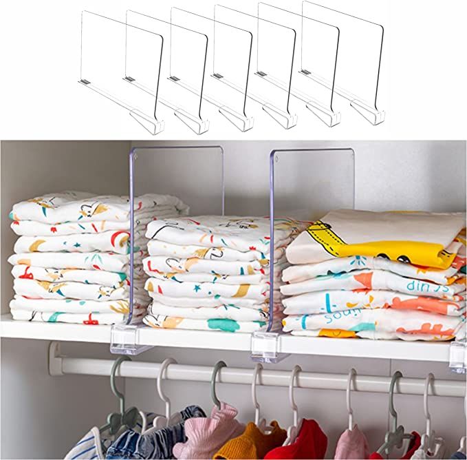 Yieach Shelf Dividers for Closets,Wood Shelf Dividers,6 PCS Clear Shelf Separators Perfect for Cl... | Amazon (US)