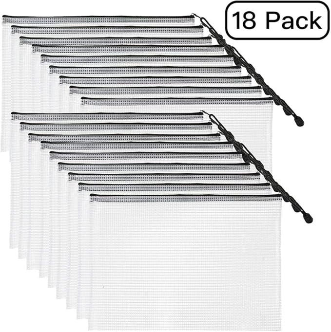 SUNEE Mesh Zipper Pouch Document Bag(Black,18 Pack), Waterproof Document Pouch for School Office ... | Amazon (US)