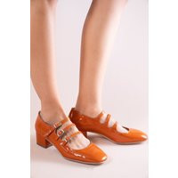 Handmade Orange Patent Leather Mary Jane Shoes For Women | Low Heel Stylish & Comfortable Women's Heels | Etsy (US)