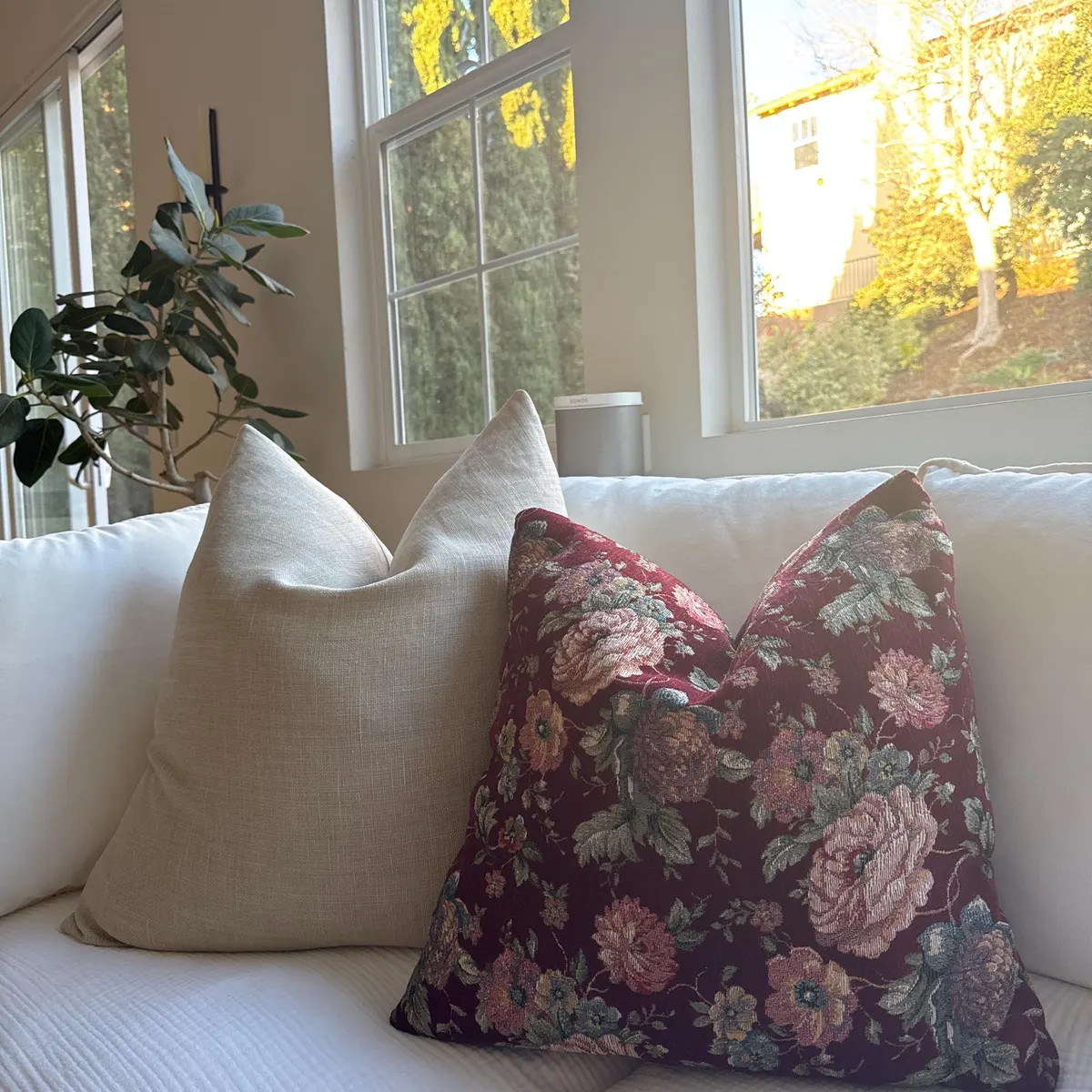 Floral Vintage Pillow Cover, Burgundy Rose Cushion, Tapestry rose Euro Sham pillow cover, ALL siz... | Etsy (US)