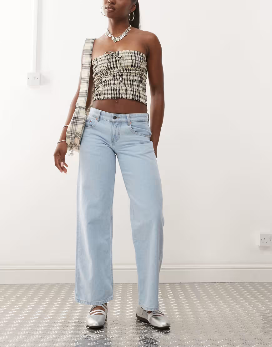 Motel parallel leg low rise jeans in light wash blue | ASOS (Global)
