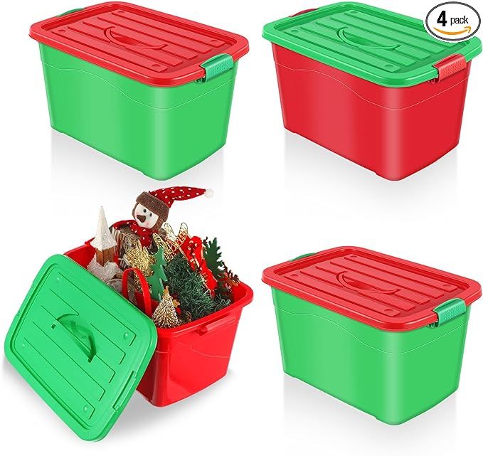 Abbylike 37 Quarts Christmas Storage Bin Holiday Seasonal Storage Totes with Lids Red Green Chris... | Amazon (US)
