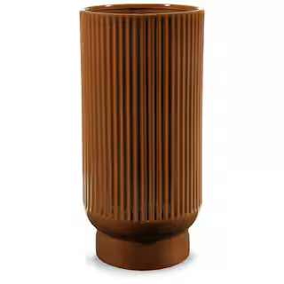 Signature DESIGN BY ASHLEY Avalyah 15 in. Brown Ceramic Cylinder Decorative Vase A2900023V - The ... | The Home Depot