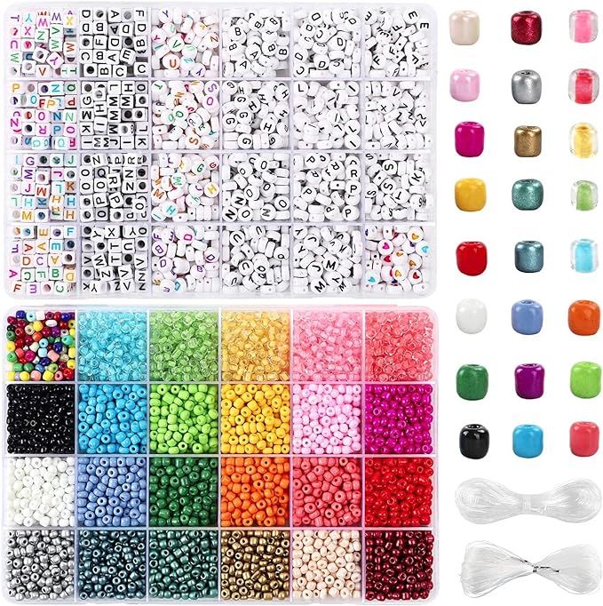 UOONY 8800pcs Bracelet Making Beads Kit, Including 7200pcs 4mm Glass Seed Beads and 1600pcs Lette... | Amazon (US)