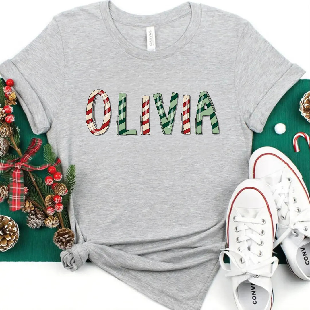 Custom Name Candy Cane Christmas Shirt, Merry Christmas Family Shirts, Custom Name Family Matchin... | Etsy (US)