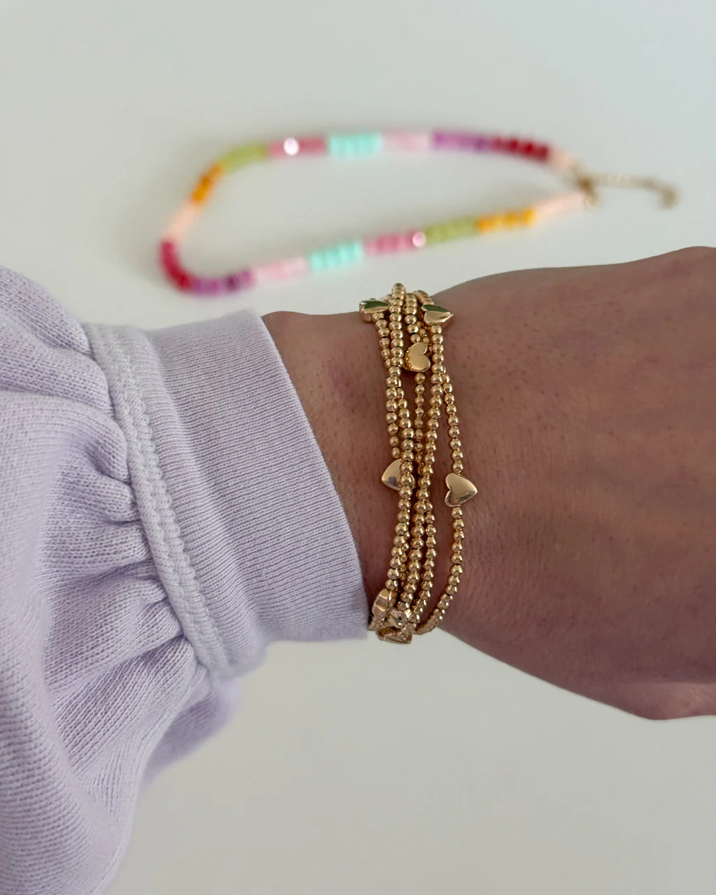 Gold Heart Charms Beaded Bracelet (Set of 5) | Kaleidoscope Living