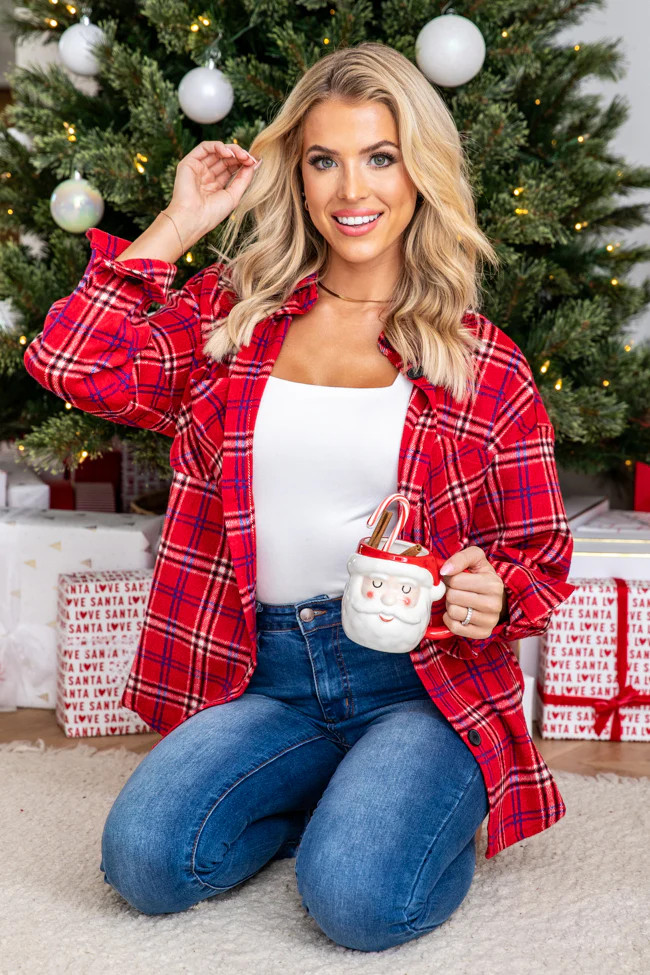 Chic Edge Red Plaid Flannel Shacket DOORBUSTER | Pink Lily