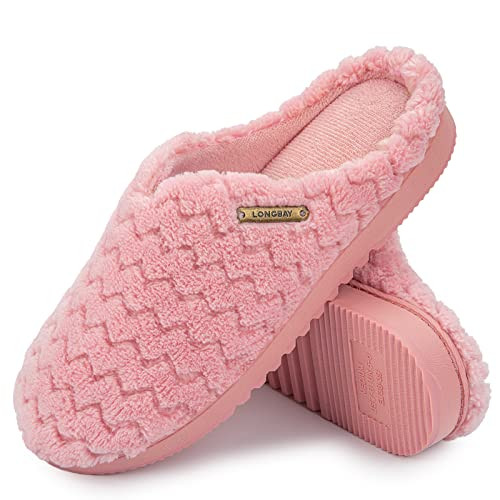 LongBay Women's Slip-On House Slippers Comfy Memory Foam Bedroom Shoes 11-12, Pink | Amazon (US)