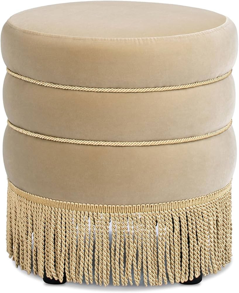 Jennifer Taylor Home Edward 17.5" Round Upholstered Ottoman with Bullion Fringe in Fawn Brown Per... | Amazon (US)