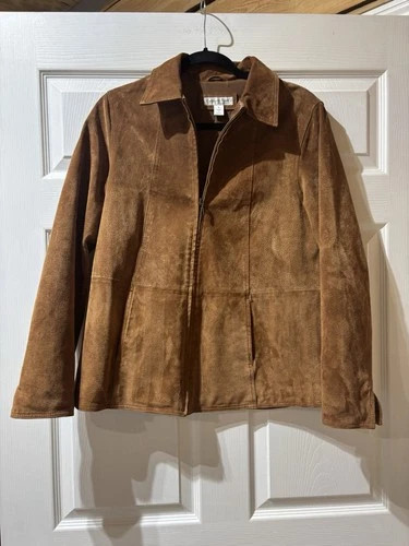 Suede jacket Full zip size Small Coldwater Creek Cognac Brown Women’s | eBay US