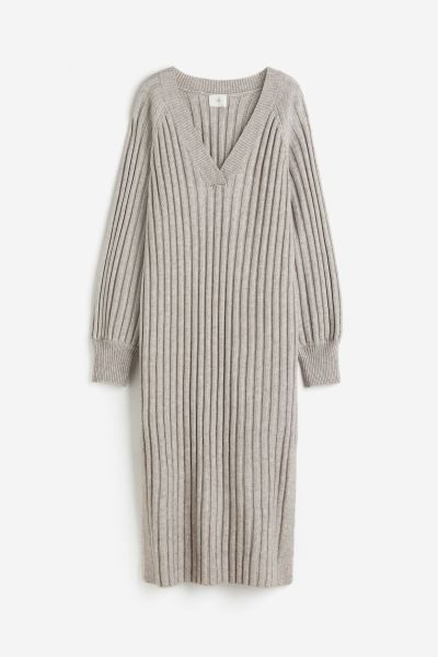 Rib-knit dress - Light greige - Ladies | H&M GB | H&M (UK, MY, IN, SG, PH, TW, HK, KR)