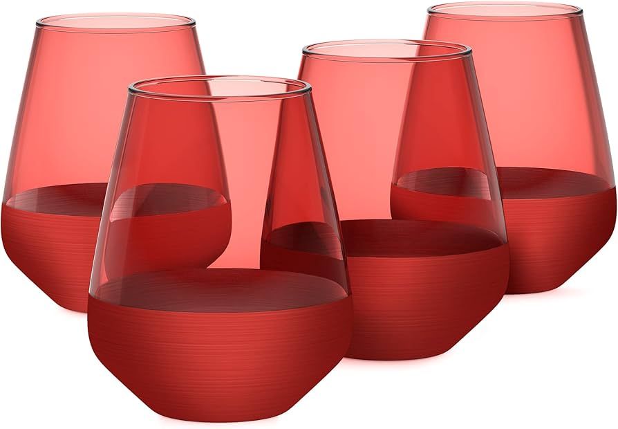 RAKLE Stemless Wine Glasses – Set of 4 Red Colored Wine Glasses – 14.3oz Colorful Wine Glasse... | Amazon (US)