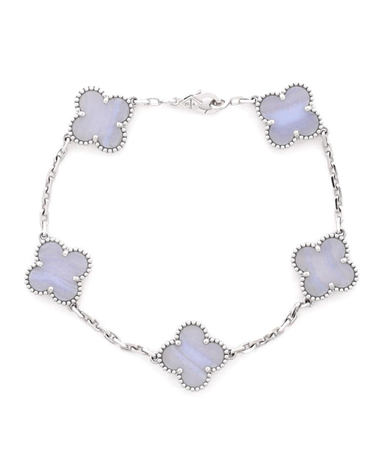 Pre-Owned Van Cleef & Arpels Vintage Alhambra 5 Motifs Bracelet 18K White Gold and Chalcedony | Bloomingdale's (US)