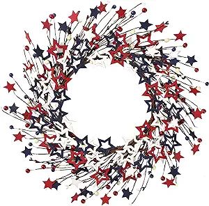 Sggvecsy 18Inch 4th of July Patriotic Day Wreath Red Blue White Wooden Star Wreath Americana Flag... | Amazon (US)