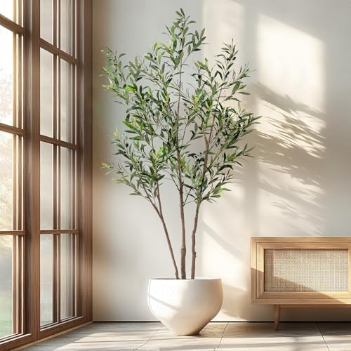 6FT Artificial Olive Tree Tall Faux Silk Plant Tall Faux Olive Tree with Natural Wood Trunk & Lif... | Amazon (US)