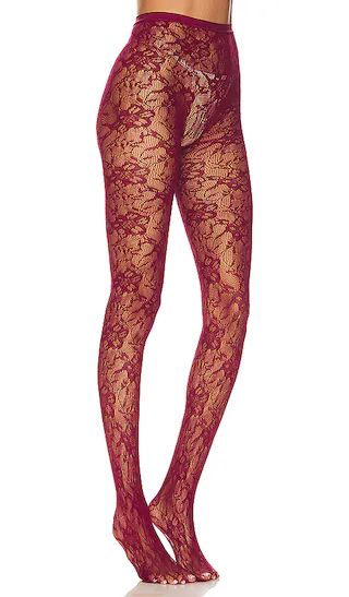Lace Tights in Burgundy | Revolve Clothing (Global)
