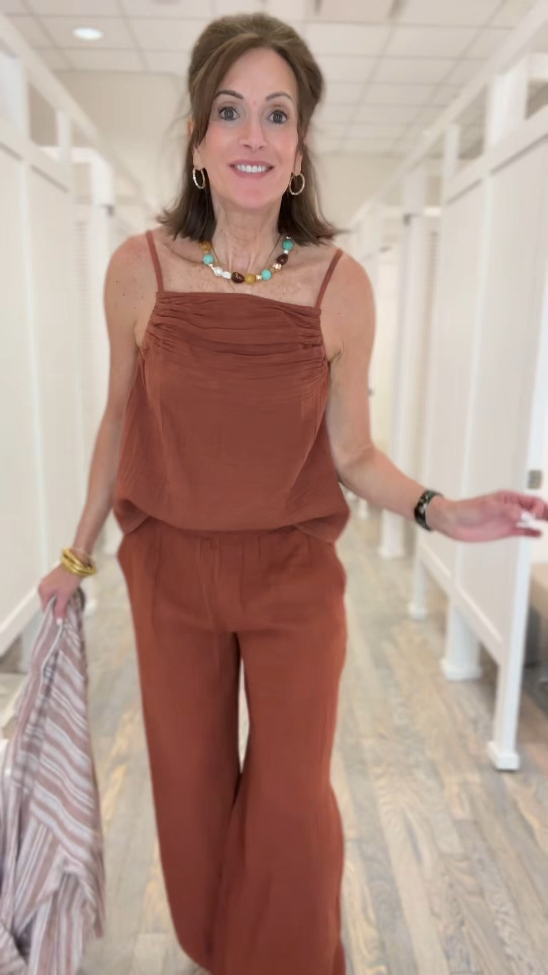 Gauze Tank - medium 
Gauze Pants - medium 
Linen blend shirt - medium 

Sandal discount: F4_ANNIE

Summer outfit 
Vacation style 
Travel 

#LTKTravel #LTKMidsize #LTKSaleAlert