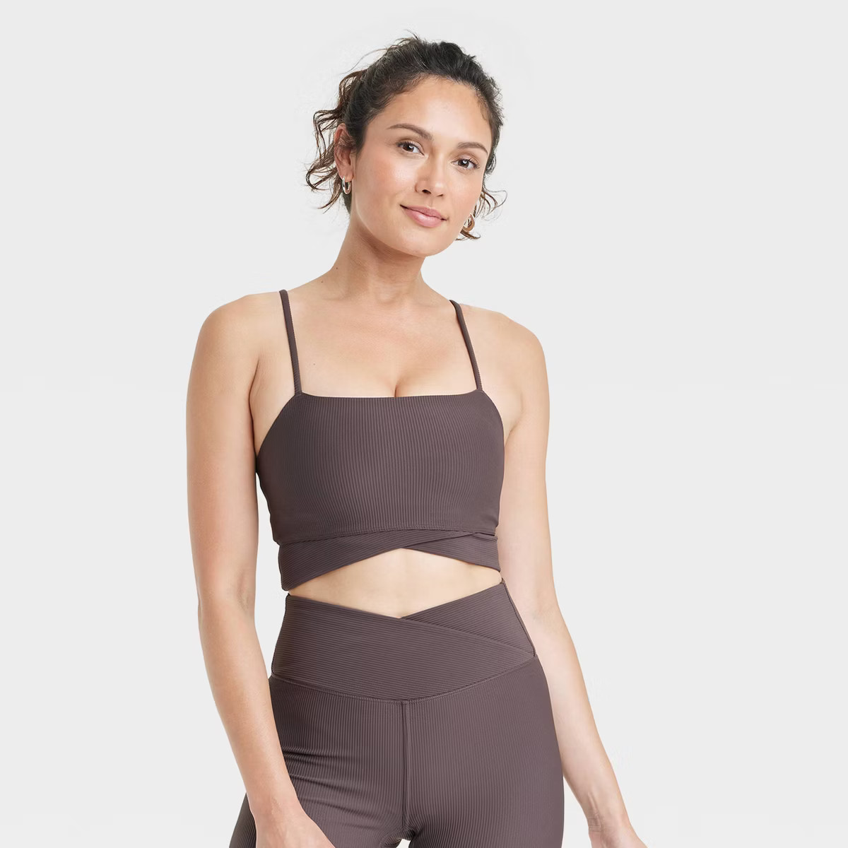 Women's Light Support Ottoman Ribbed Sports Bra - All In Motion™ Brown XS | Target