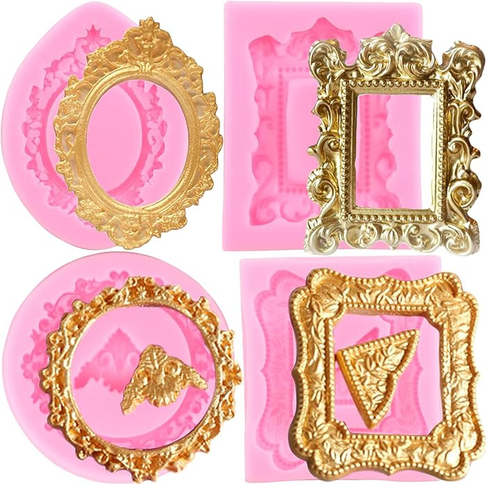 Mujiang Photo Frame Fondant Molds Picture Frames Silicone Mold Vintage Frame Molds For Cake Decor... | Amazon (US)