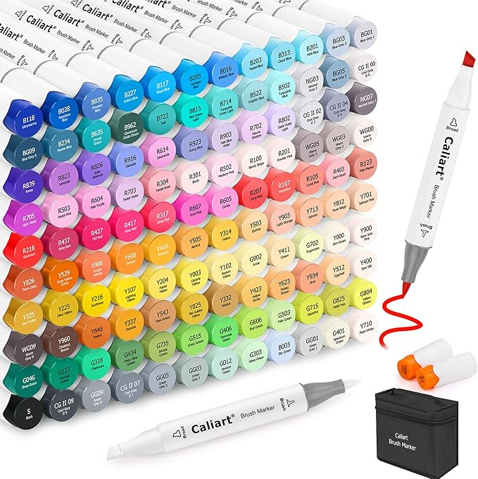 Caliart Alcohol Markers Brush Tip - 121 Colors Dual Tip Art Markers Set for Adult Coloring Books ... | Amazon (US)