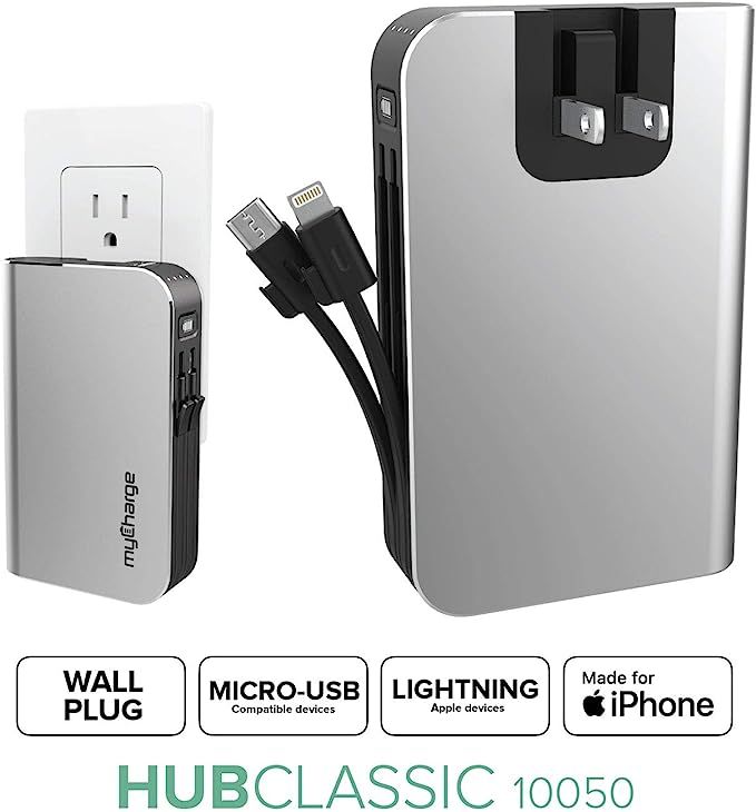 myCharge Portable Charger with Built in Cables & Wall Plug [iPhone + Micro-USB] 10050 mAh Hub Cla... | Amazon (US)