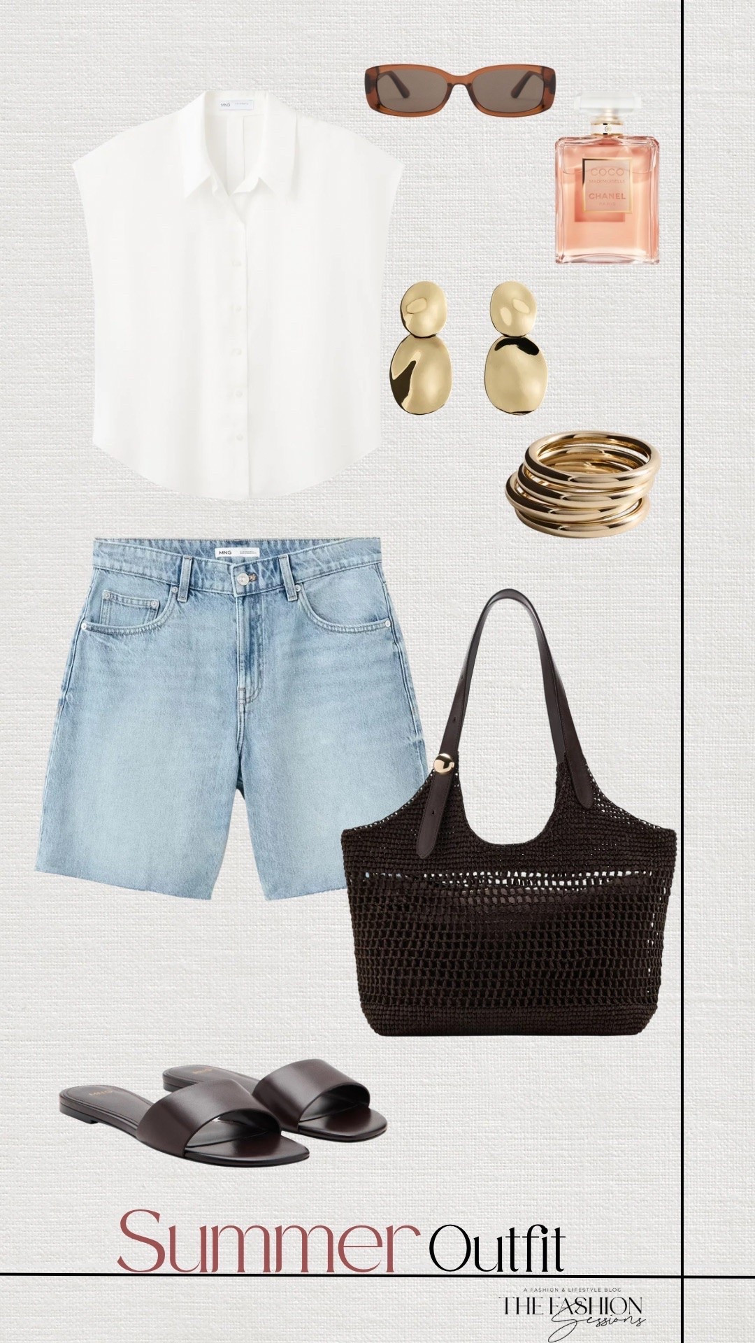 Summer Outfit | Denim Shorts | White Top | Dark Brown Woven Bag | Gold Jewelry |

#LTKootd #LTKSeasonal