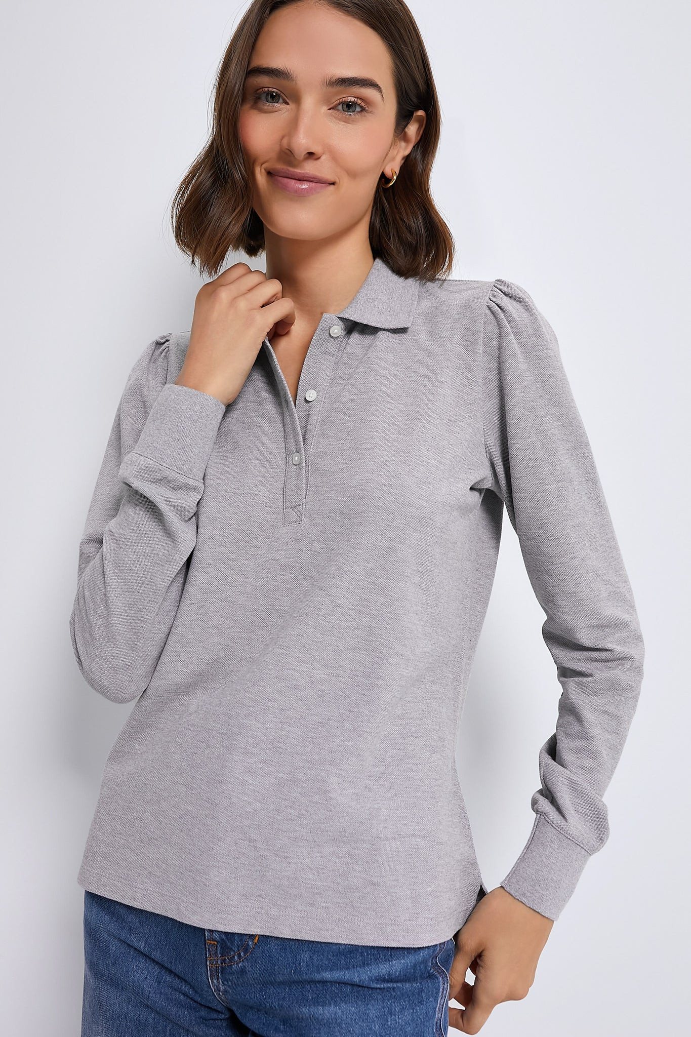 Gray Long Sleeve Pique Puff Sleeve Peggy Polo | Tuckernuck (US)