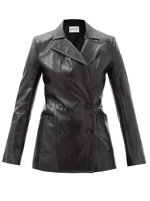 Stand Studio - Emerina Double-breasted Faux-leather Blazer - Womens - Black | Matches (US)