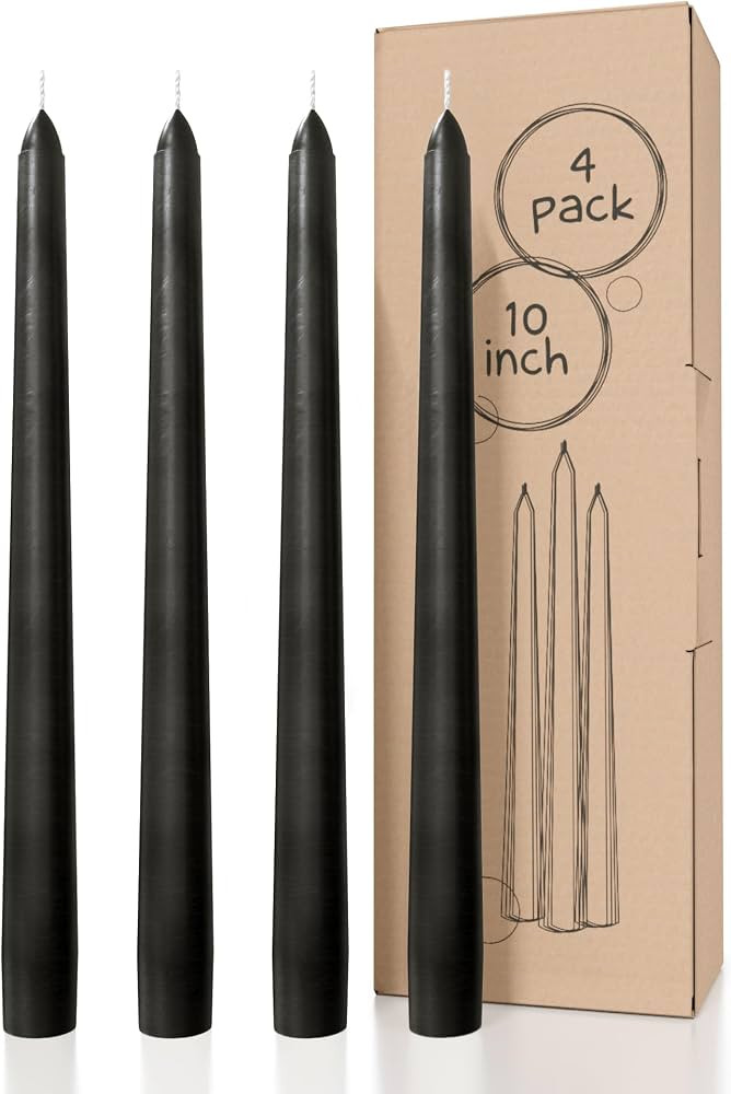CANDWAX 10 inch Taper Candles Set of 4 - Tall Candles Unscented - Black Candles Tapered Candle St... | Amazon (US)