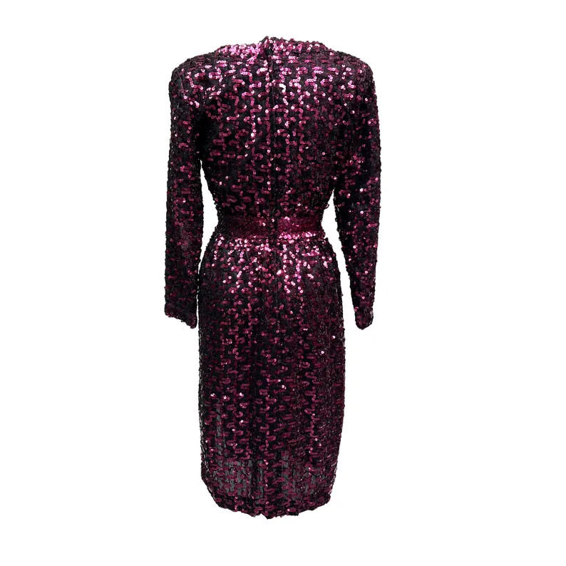 1970s Lilli Diamond of California Maroon Sequined Evening Gown - Etsy | Etsy (US)