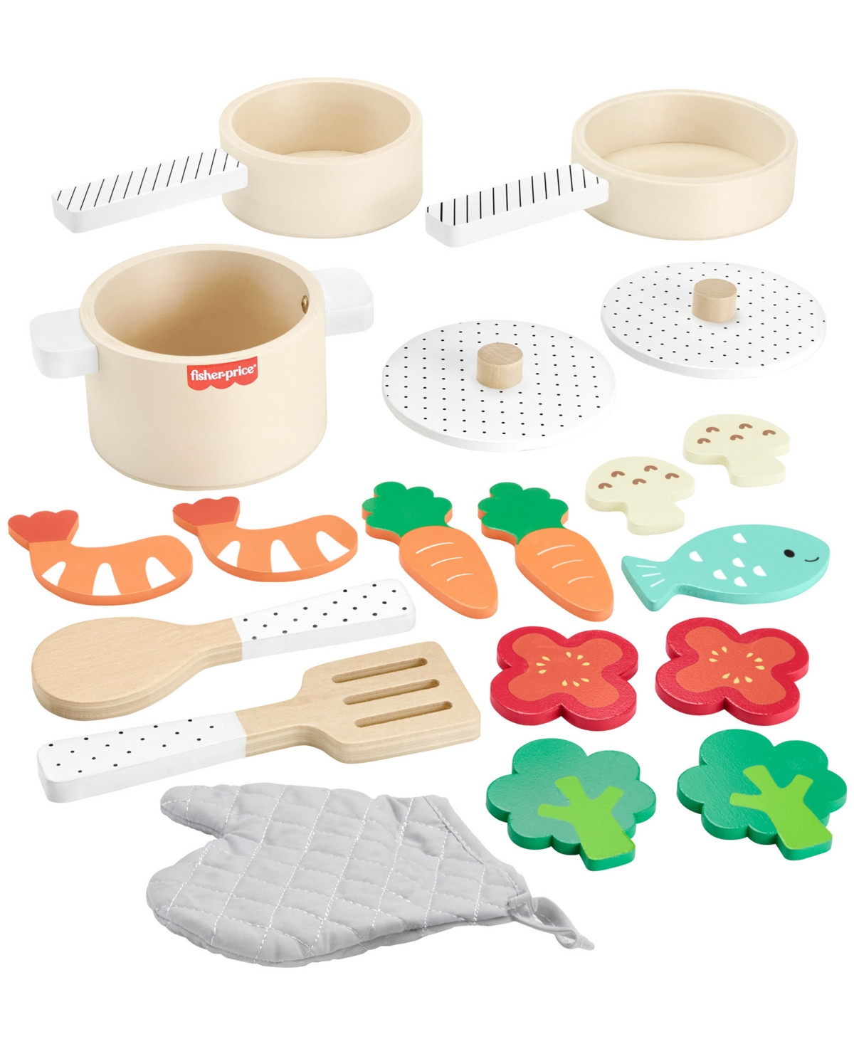 Fisher Price Wooden Pots and Pans Kitchen Set, 19 Wood Pieces - Multi-Color | Macy's
