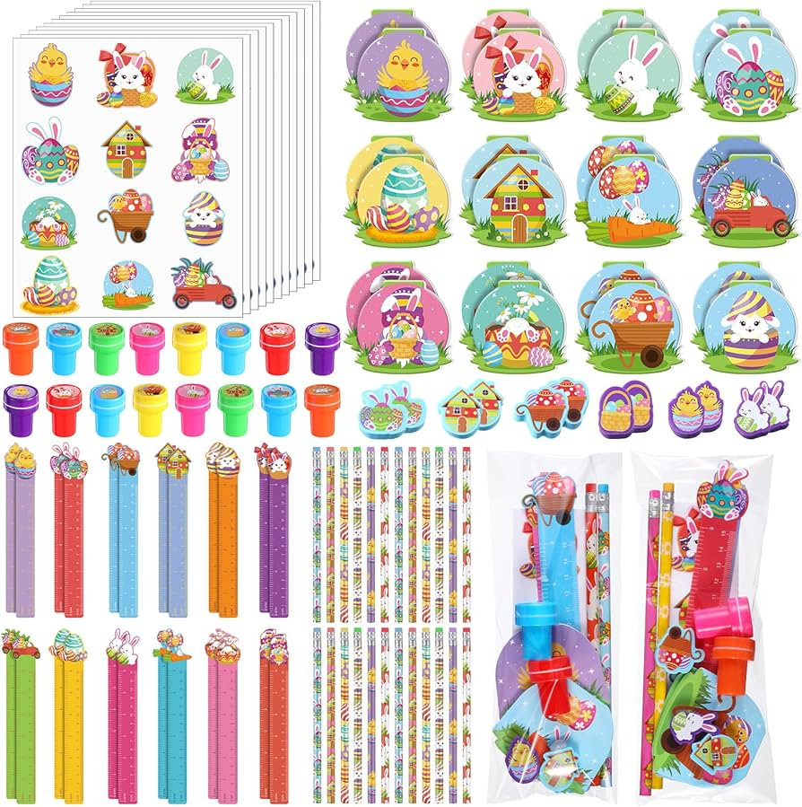 168 Pcs Easter Stationery Gifts Set Spring Easter Eraser Happy Easter Bookmark Rulers Easter Bunn... | Amazon (US)