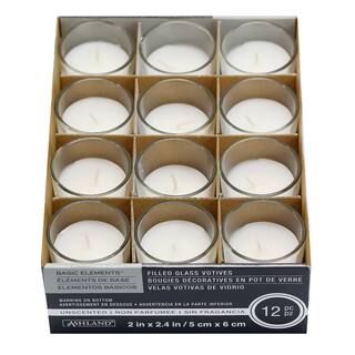 12 Packs: 12 ct. (144 total) White Glass Votive Candles Pack by Ashland® Basic Elements™ | Michaels Stores