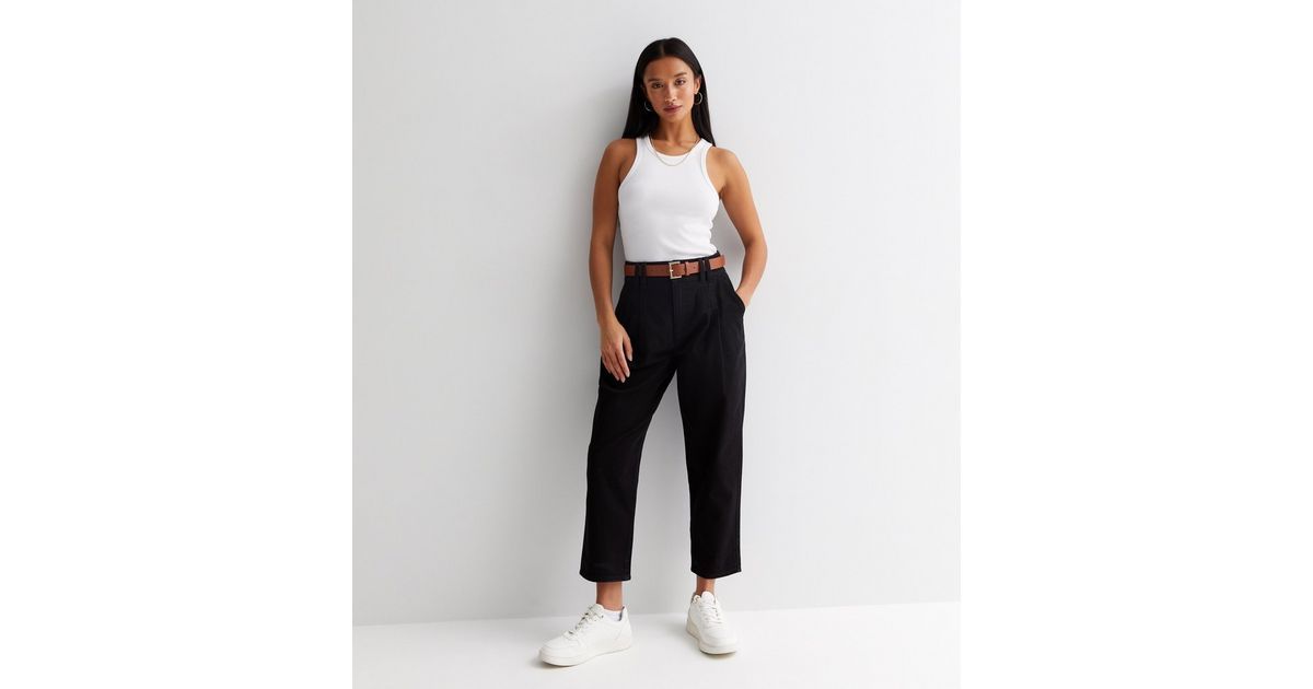 Petite Black Denim Belted Crop Trousers
						
						Add to Saved Items
						Remove from Saved I... | New Look (UK)