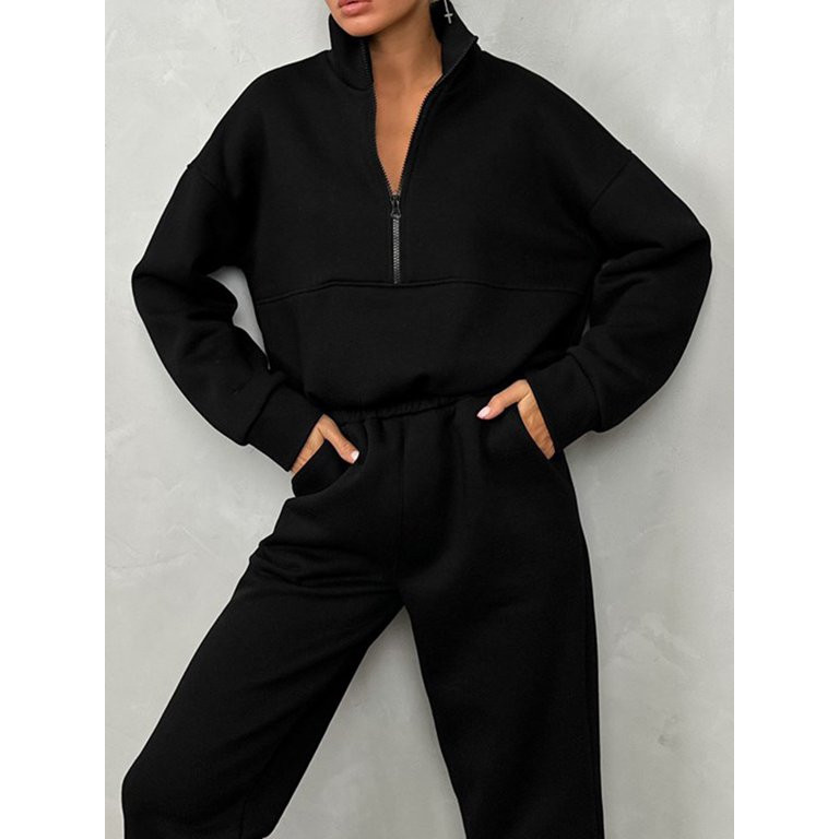 Women's Sportswear Outfits, Half Zipper Long Sleeve Sweatshirt + Pants | Walmart (US)
