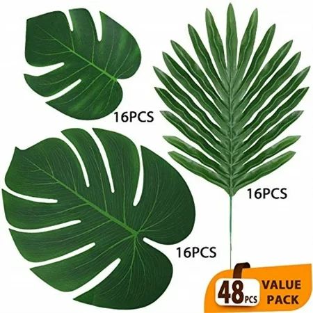 eladeco 48 pcs artificial palm leaves tropical faux leaves decoration jungle party safari leaves for | Walmart (US)