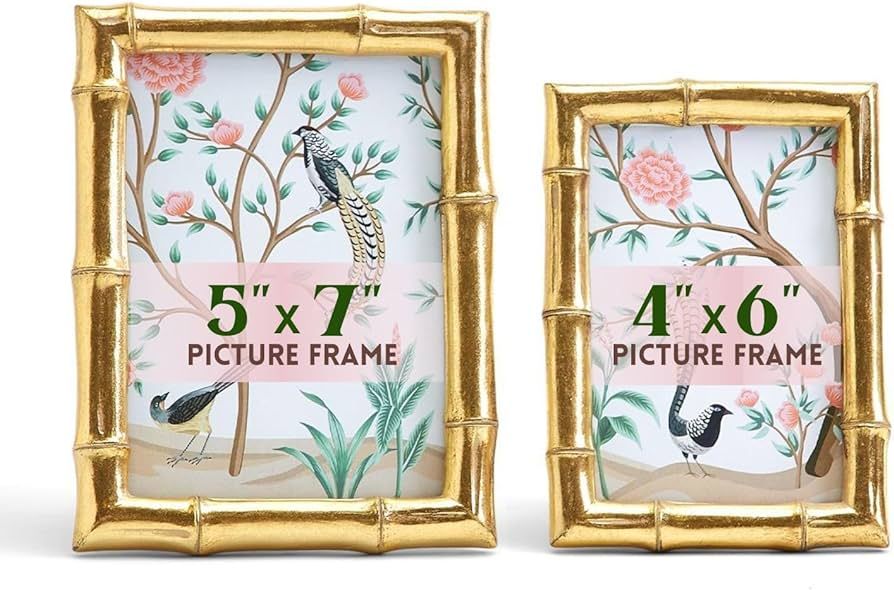 Two's Company Bamboo Picture Frames, Decorative Wall & Tabletop 5x7 & 4x6 Gold Frame Set - Vertic... | Amazon (US)