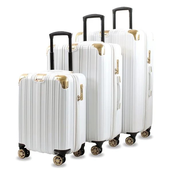 AGT Melrose S 3-Piece Anti-theft TSA Spinner Luggage Set - White/Gold | Bed Bath & Beyond