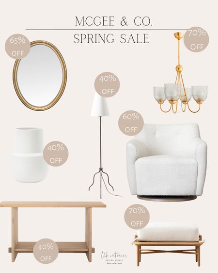 McGee & Co
Spring sale 

Alma ottoman / warrington chandelier / Alford swivel chair / Mona oval mirror / Eileen console table / smooth matte white glaze / windham floor lamp / 

#LTKhome #LTKsalealert #LTKSeasonal