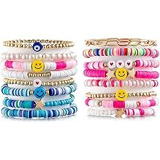 LieToi Preppy Heishi Bracelets Set Colorful White Gold Smile Heart Star Evil Eye Beaded Polymer C... | Amazon (US)