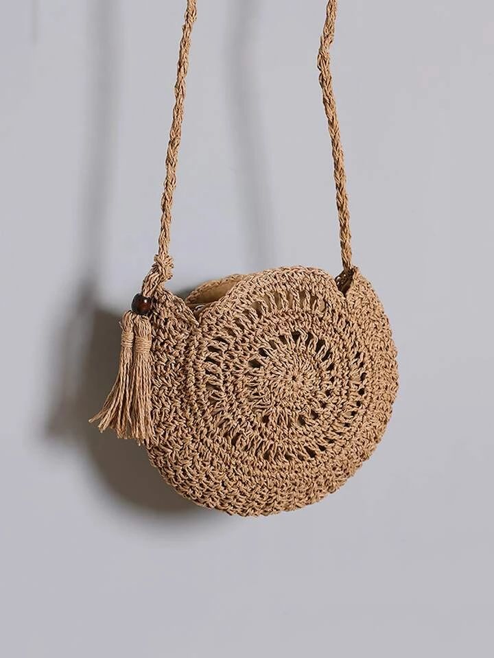 Minimalist Tassel Decor Straw Bag Tassel Decor Straw Bag, Hollow Out Design Crossbody Bag, Women'... | SHEIN