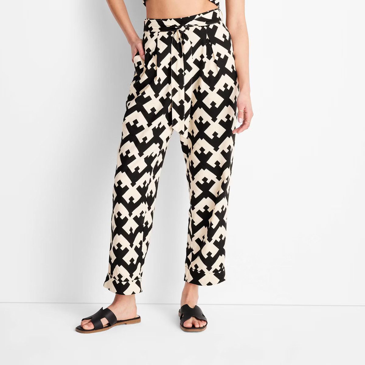 Women's Geo Print High-Waisted Tie-Front Trousers - Future Collective™ with Jenny K. Lopez Blac... | Target