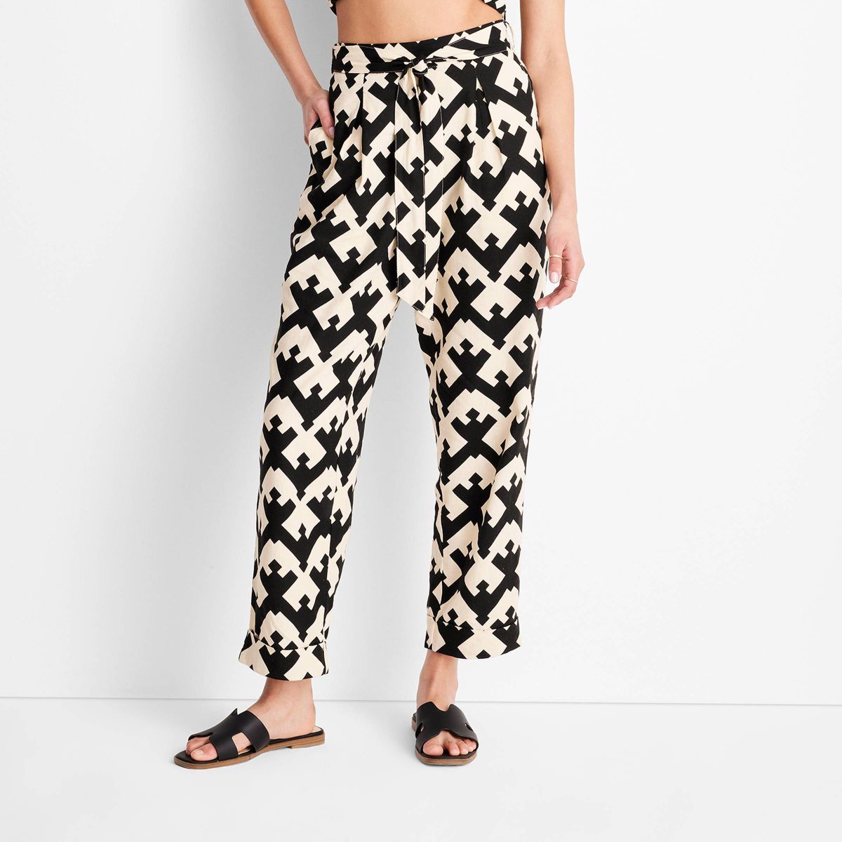 Women's Geo Print High-Waisted Tie-Front Trousers - Future Collective™ with Jenny K. Lopez Blac... | Target
