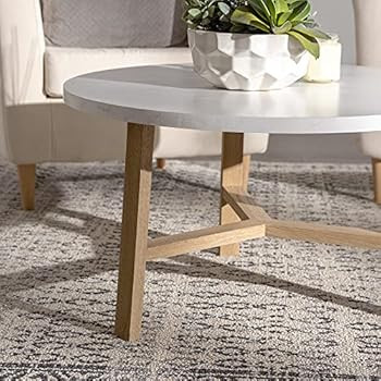 Walker Edison Mid Century Modern Round Coffee Table Living Room Accent Ottoman Storage Shelf, 30 Inc | Amazon (US)