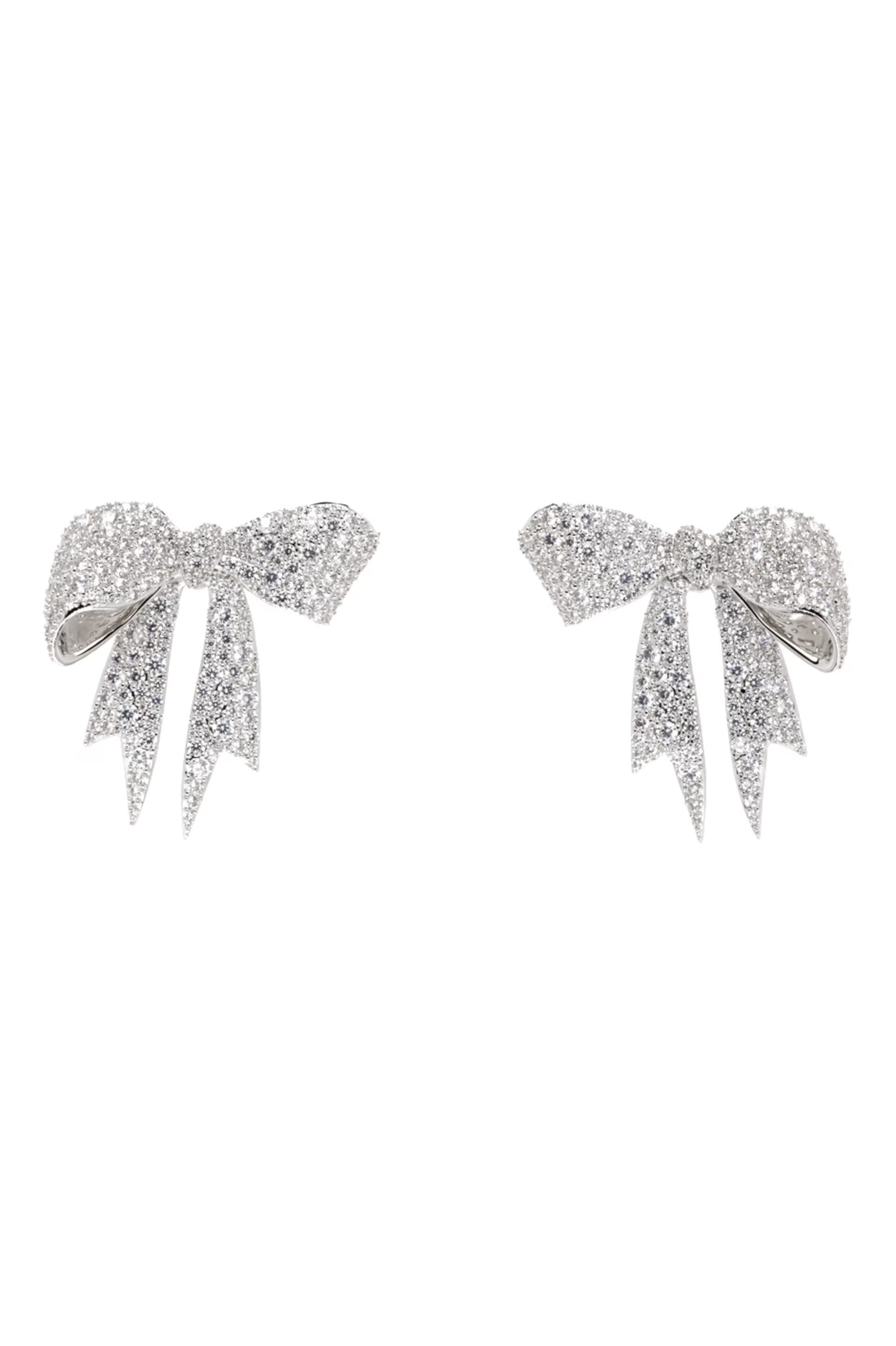 Silver YVMIN Edition Diamond Bowknot Earrings | SSENSE