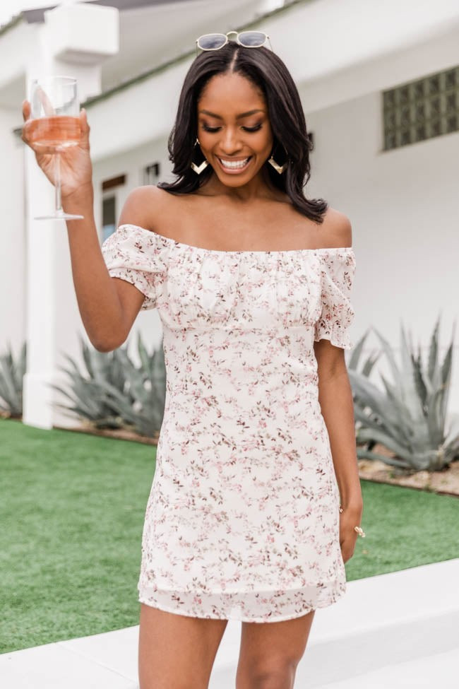 Wild Flower Love Floral Ruched Ivory Dress | The Pink Lily Boutique