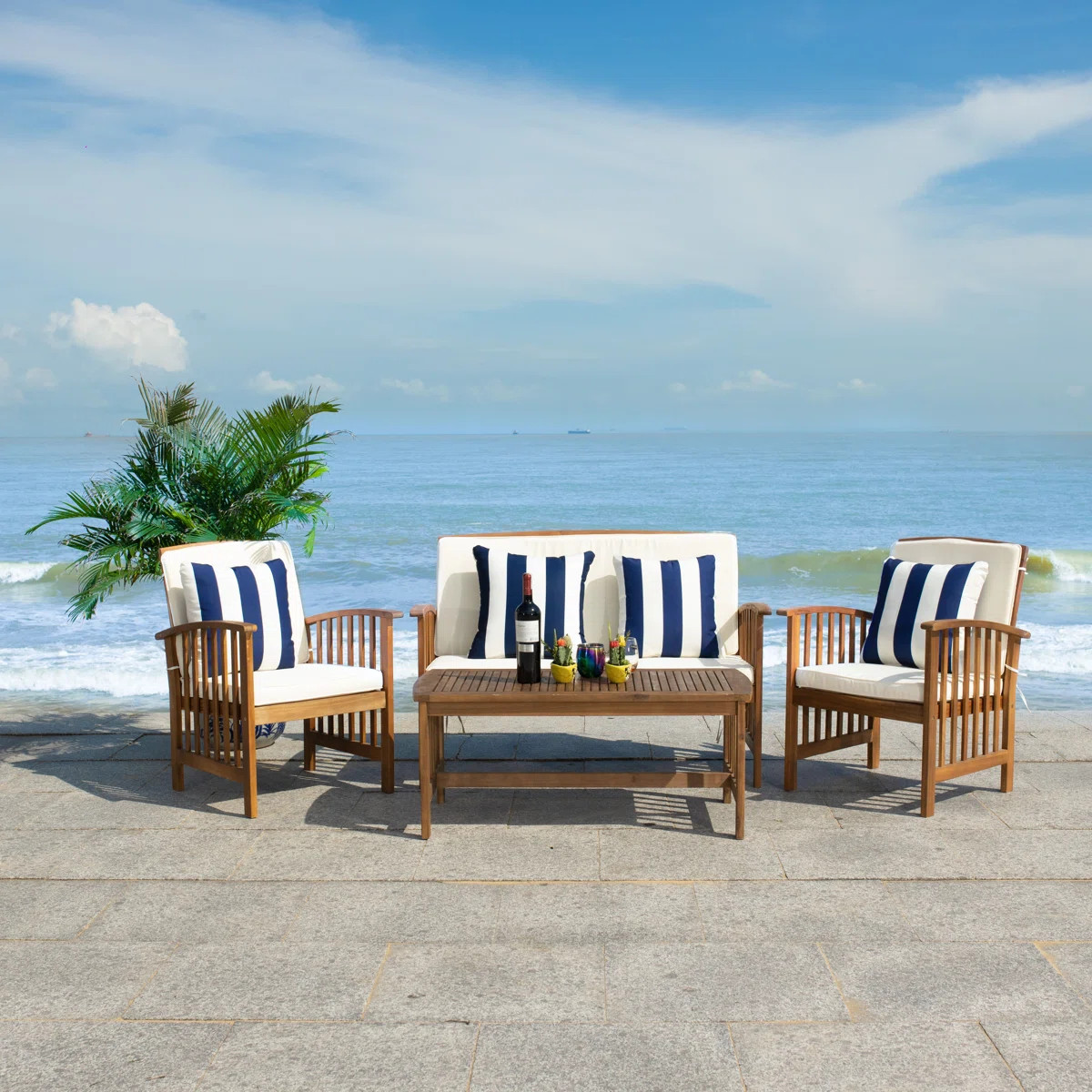Sithal Acacia 4 - Person Patio Conversation Set with Cushions | Wayfair North America