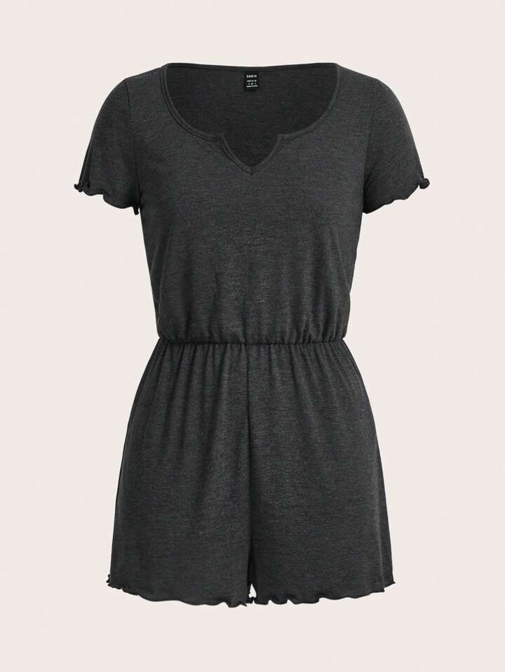 SHEIN BASICS Notched Neck Lettuce Trim Romper | SHEIN