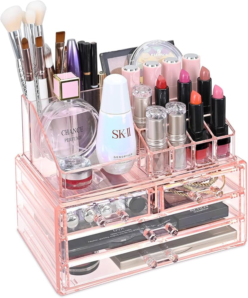 Ikee Design Pink Jewelry & Cosmetic Storage Display Boxes Two Pieces Set, Organizer Makeup Holder... | Amazon (US)
